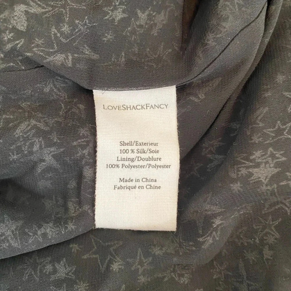 LoveShackFancy Black and White Star Kaia Dress Elastic Waist Long Sleeve Size L - Picture 8 of 9